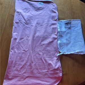Ollie Pink Baby Swaddle with White Mesh Storage Bag